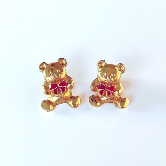 Avon Gold Teddy Bear Jacket Earrings - Picture 1 of 5